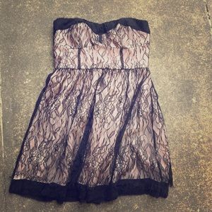 Pink with black lace strapless dress
