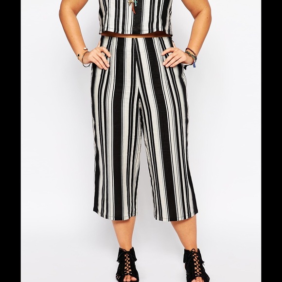 ASOS Curve Striped Wide Leg 100% Linen Pants - Picture 4 of 4