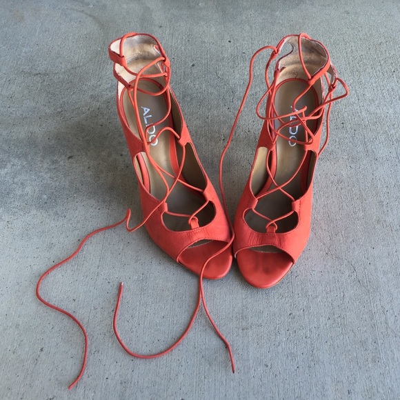 Gorgeous Orange Leather Laceup Heels