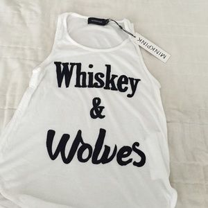 New mink pink white whiskey wolves tank top xsmall