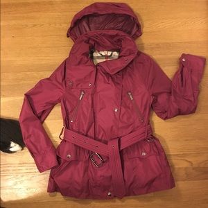 Burberry belted rain jacket with hidden hood