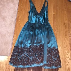 Teal with black lace and tulle underskirt