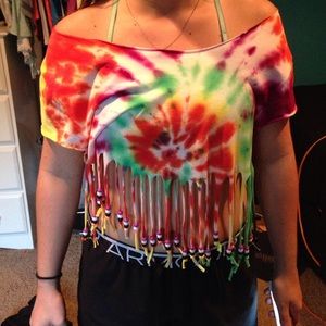 Homemade tie-dye crop top w beads