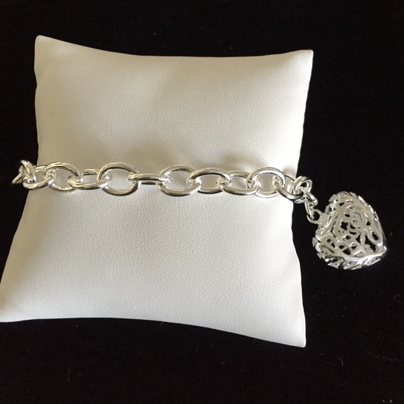 Heart Chain Silver Bracelet 7" long