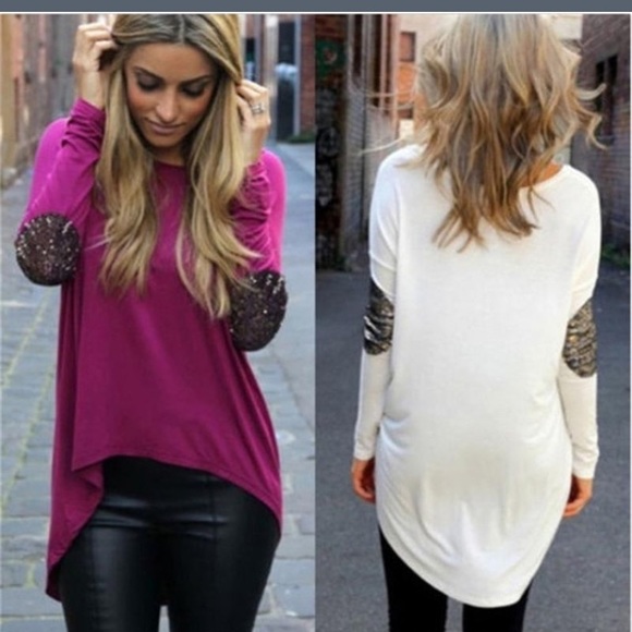 Fuschia long sleeve glitter patched elbows