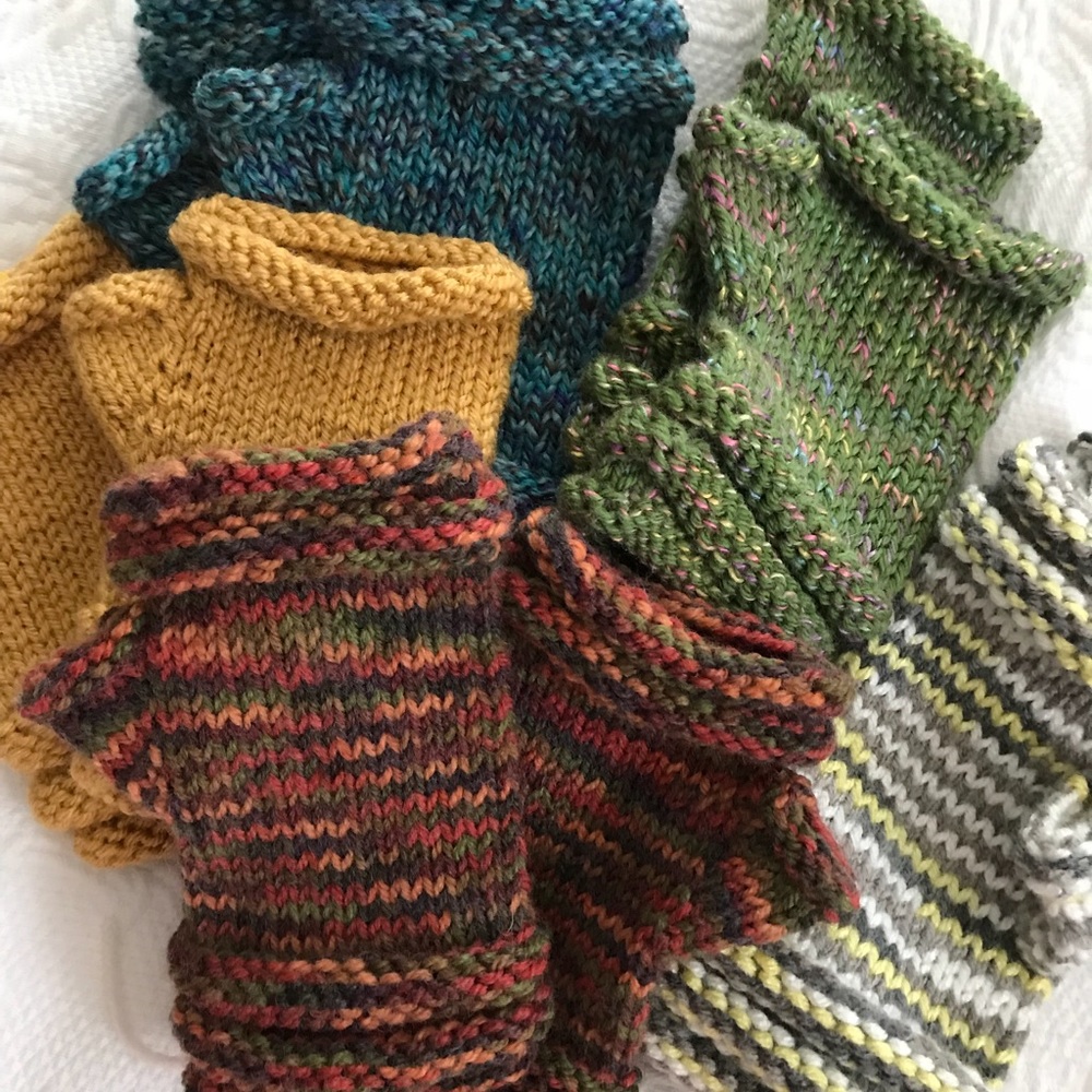 ONE PAIR-Hand Knit Rolled Cuff  Fingerless Mittens