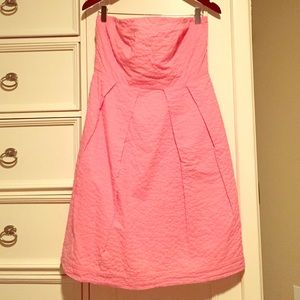 EUC pink strapless seersucker J. Crew dress