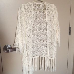 BKE tassel crotchet cardigan white small