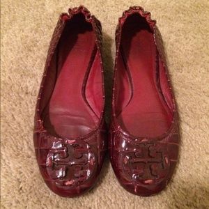 Tory Burch Burgundy Croc Reva Flat