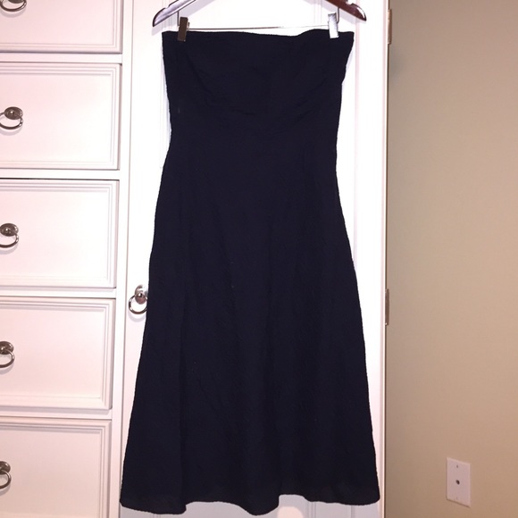 J. Crew strapless navy seersucker favorite dress