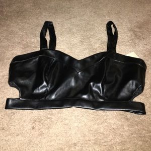 Black faux leather bra