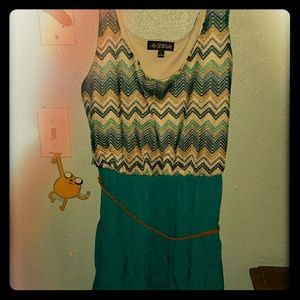 Dress with brown belt.