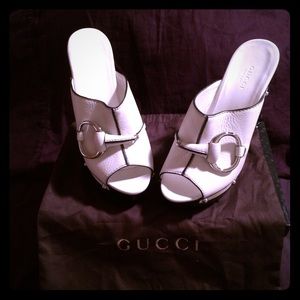 Gucci horsebit open toe clog white