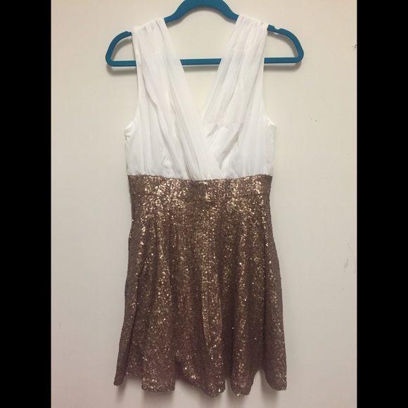 Gold & White Sequin pleated bodice dress! NEW YEAR