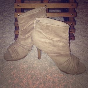 Tan Suede Peep Toe Booties
