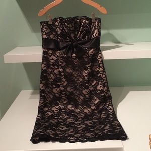 Black/nude lace strapless dress
