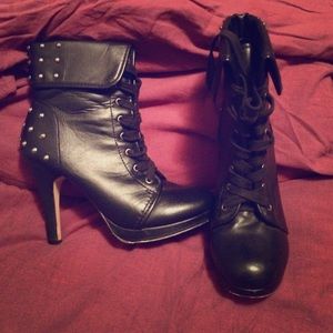Faux leather black studded booties