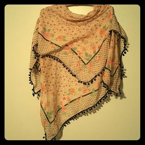 Pom Pom Fringe scarf/shawl