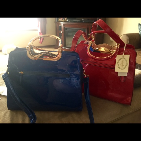 Electric blue patent hand bag