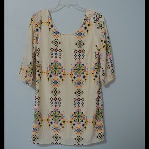 Geometric print Pink Owl 3/4 sleeved dress