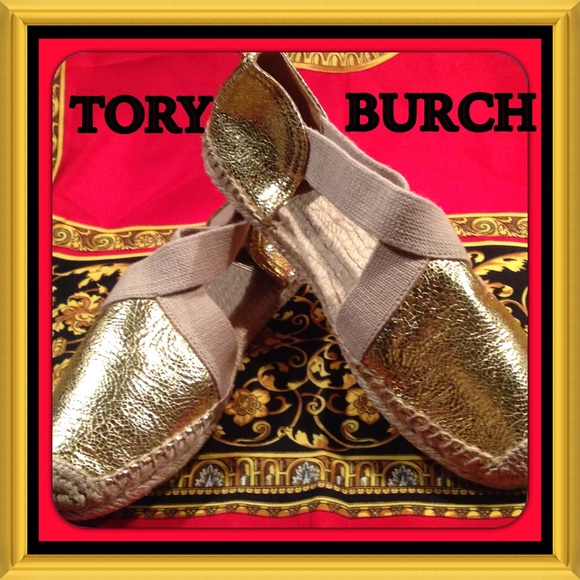 TORY BURCH Gold pebble leather espadrilles, 7.5 - Picture 2 of 4