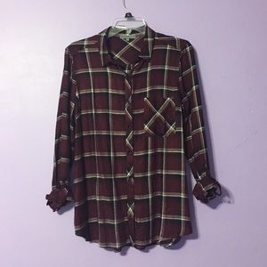 Burgundy Plaid Flannel Shirt