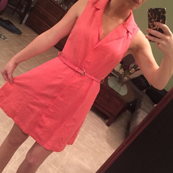 Coral button up dress