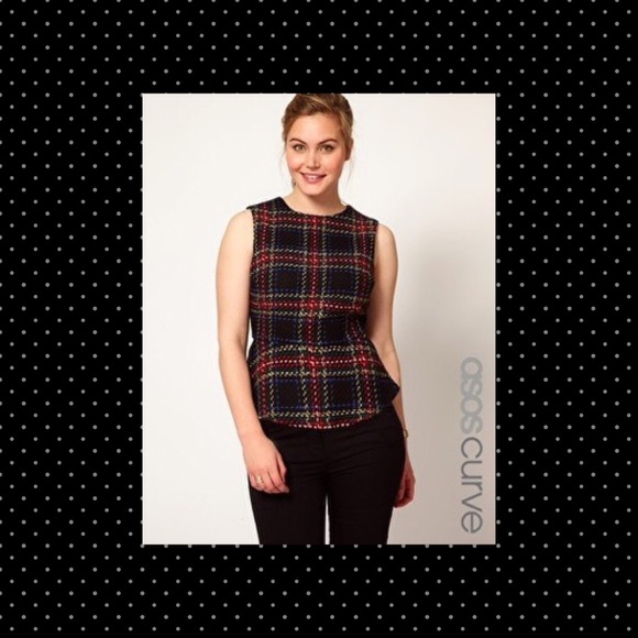 🚫SOLD🚫     ASOS Curve Tartan Plaid Peplum Top - Picture 1 of 4
