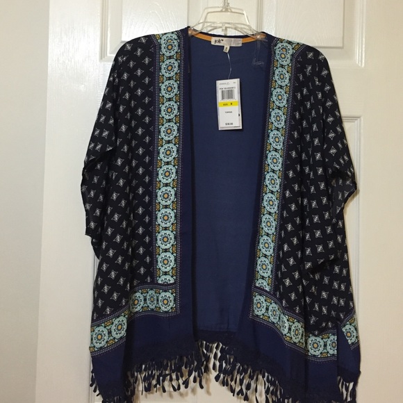 Jolt Tops - Jolt Printed Fringe Kimono
