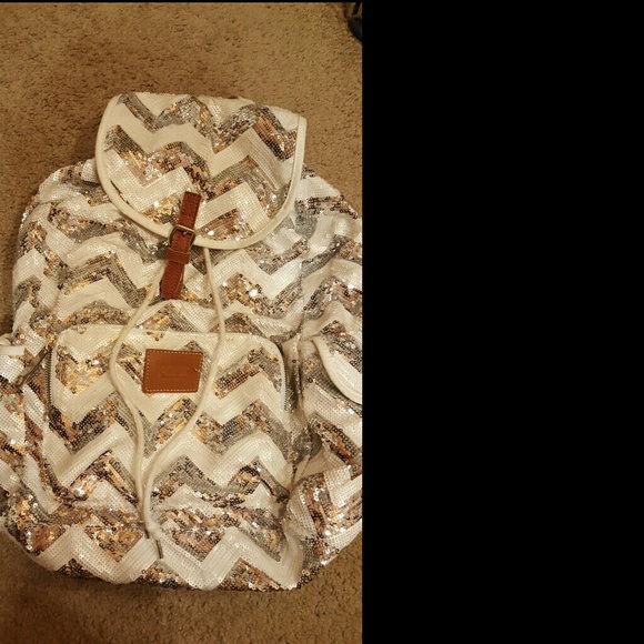 VS PINK silver and white chevron  backpack!