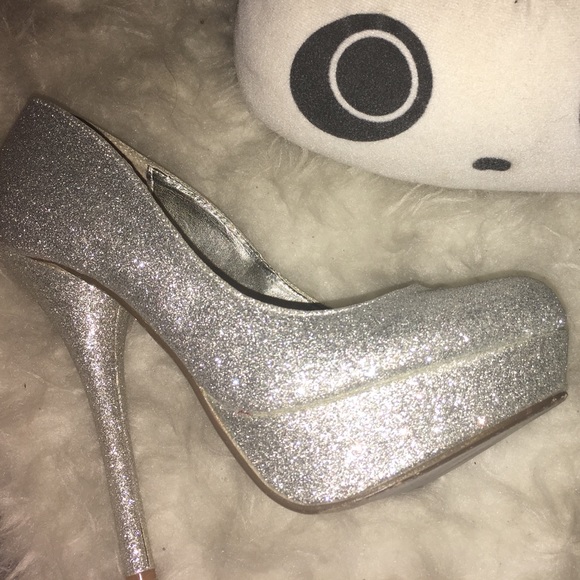 5-inch sparkly silver stilettos