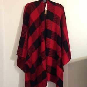 Red and Black Plaid Poncho