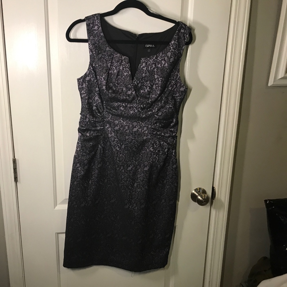 cocktail dress, pink w/black lace pattern overlay