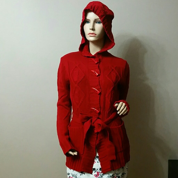 B.B Jeans Sweaters - RED SWEATER HOODED JACKET