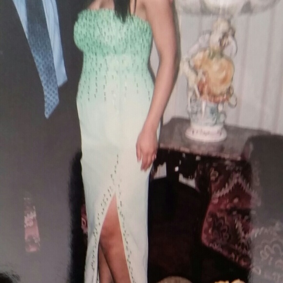 Green and gold rhinestone elegant dress