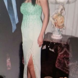 Green and gold rhinestone elegant dress