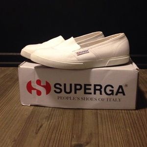 Superga white slip ons