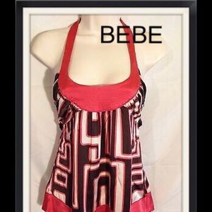 🎁🎉SALE🎁🎉BEBE Brown & Pink Silk Halter Top