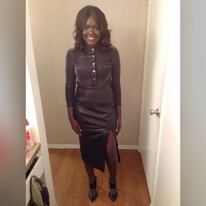 100% Leather Skirt & Sheer Button up Blouse 100% Leather Skirt & Sheer Button up Blouse