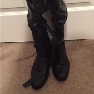 Black knee high biker boots