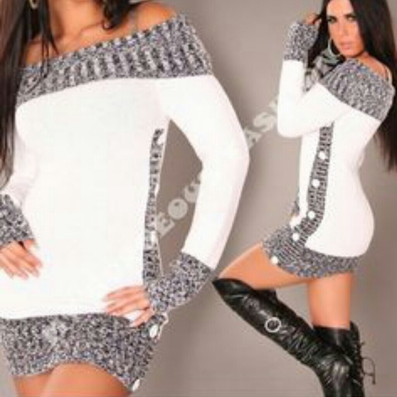 Off the shoulder long sleeves sweater dress