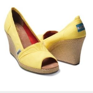 Yellow Toms Wedges - Size 7 - worn once