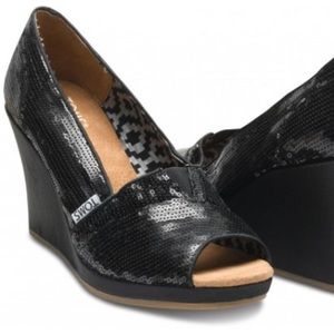 Toms black sequin wedges - never worn - size 7