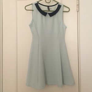 Elegant powder blue/mint green ribbed skater dress