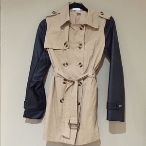 Faux Leather and Khaki Trench Coat
