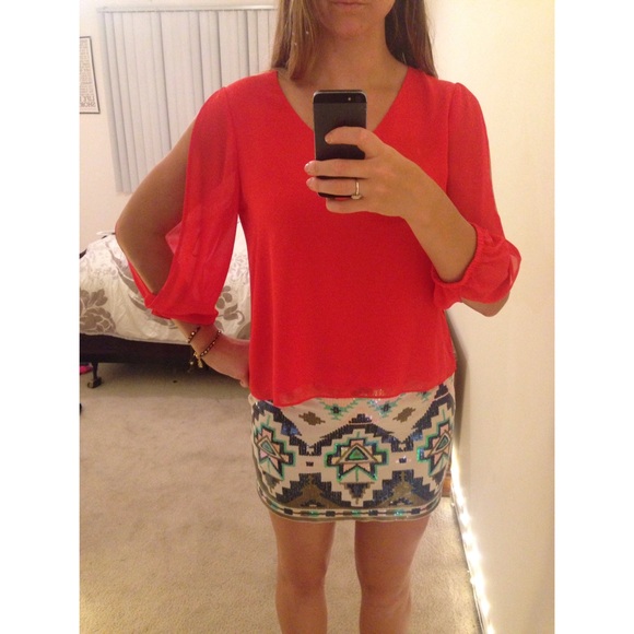Deep Coral Open-Sleeved Blouse