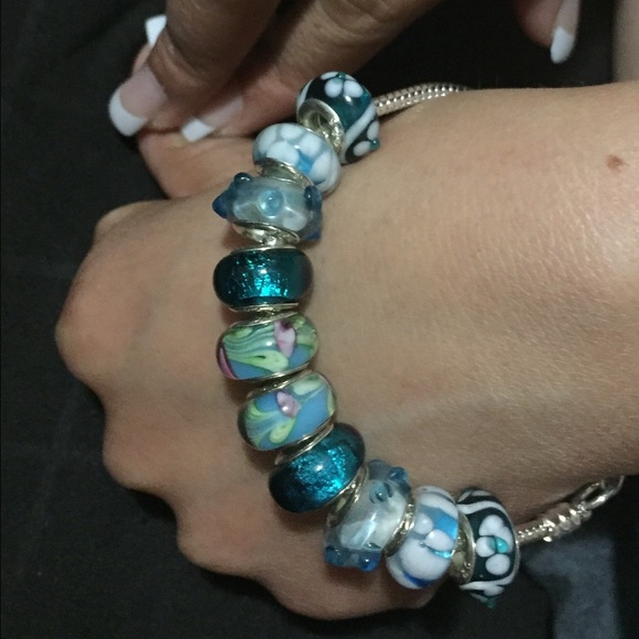 Sterling Silver 925 Bracelet with Blue Charms