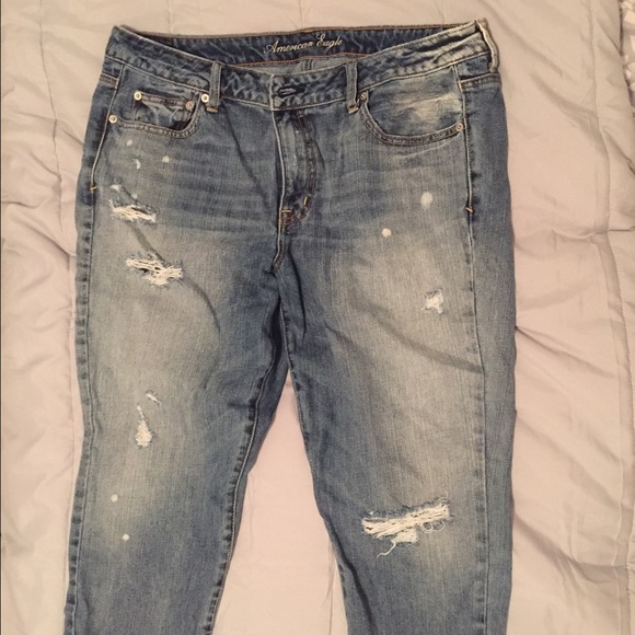 Distressed denim boyfriend cut