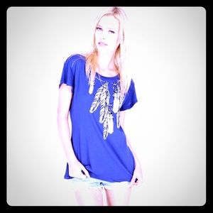 Wildfox Amulet Chain Hippie Crew Blue Top Tee XS-S