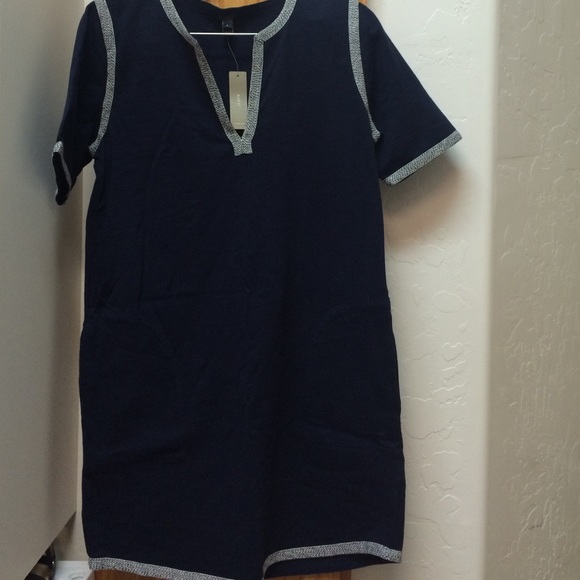 J Crew Navy Knit Tunic Dress Marled Trim S NWT - Picture 4 of 4